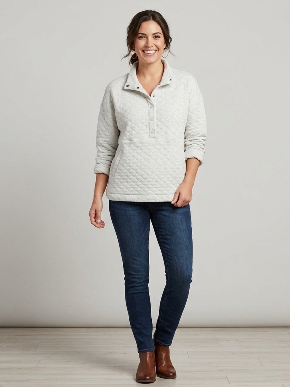 Eddie Bauer Light Gray Quilted Snap-Front Pullover